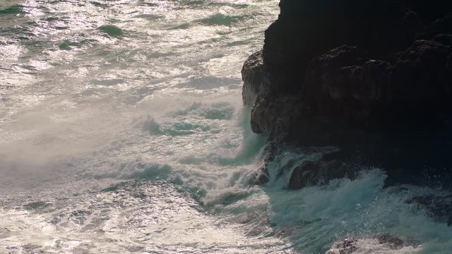 Waves of Ocean Water crash on the rocks of the Volcanic island of Tenerife
Waves Break the rocks of the shore
Clear Blue water of the Sea. Gale
Tide is playing with the Sun
shot URSA 4.6K