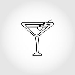 cocktail with olives in triangular glass line icon