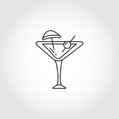 cocktail with olives in triangular glass line icon