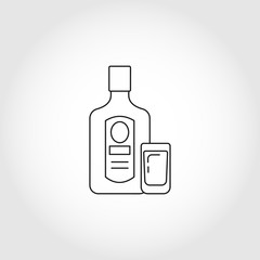 bottle of alcohol with glass line icon