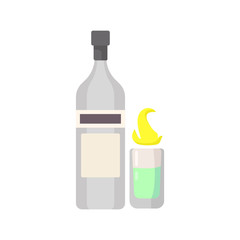 sambuca bottle with glass flat vector illustration