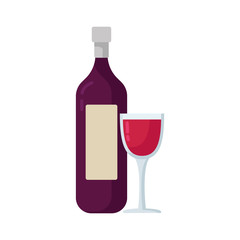 wine bottle with glass flat vector illustration