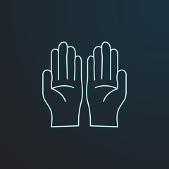 Muslim hands in pose of praying islamic vector line icon