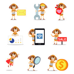 Set character of woman wearing dachshund slinky toy costume in toy exhibition event.