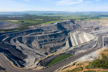 Hunter valley, New South Wales, open cut coal mines dot the landscape.