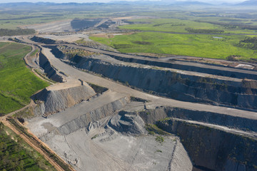 Hunter valley, New South Wales, open cut coal mines dot the landscape.