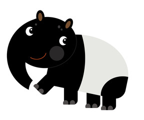 cartoon asian scene with happy and funny tapir on white background - illustration