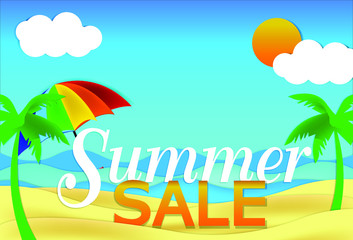 Summer time vector  design  text and colorful beach elements . Vector illustration