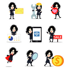 Set character of woman using scissor hand for cut nail and hair.