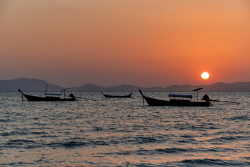 Obraz premium 28 Feb 2020, a sunset view at Khlong Muang Beach in Krabi province of Thailand.
