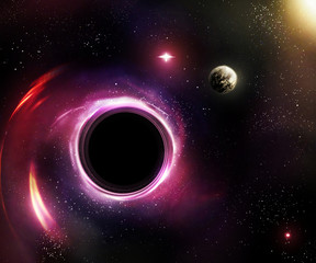 Artistic 3d illustration of a spiral black hole horizon