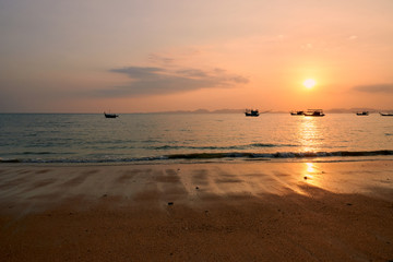 Fototapeta na wymiar 1 March 2020, a sunset view at Khlong Muang Beach in Krabi province of Thailand.