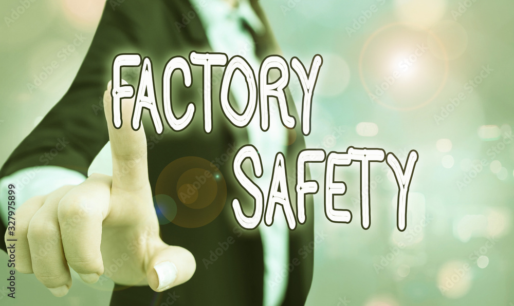 Poster text sign showing factory safety. business photo text minimize risk of worker injury while doing pro