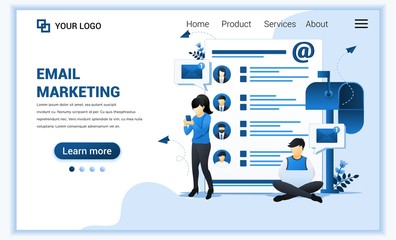 Landing page template of Email marketing, mailing services with characters. Modern flat web page design concept for website and mobile website. Vector illustration