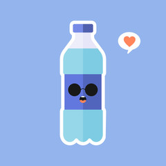 Cartoon a bottle of water vector illustration. concept of drink for healthy and happy life. mineral water flat design vector illustration. Concept for healthy nutrition and drinking mineral water.