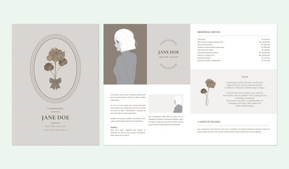 Floral memorial and funeral invitation card template design, Pelargonium zonale flower, brown tone