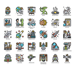 Set of astronautic thin line and pixel perfect icons for any web and app project.