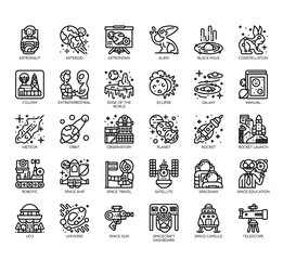 Set of astronautic thin line and pixel perfect icons for any web and app project.