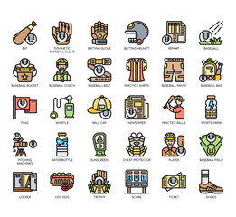 Set of baseball thin line and pixel perfect icons for any web and app project.