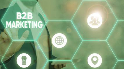 Writing note showing B2B Marketing. Business concept for marketing of products to businesses or other organizations