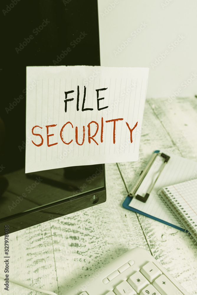 Poster writing note showing file security. business concept for protecting digital data such as those in a 