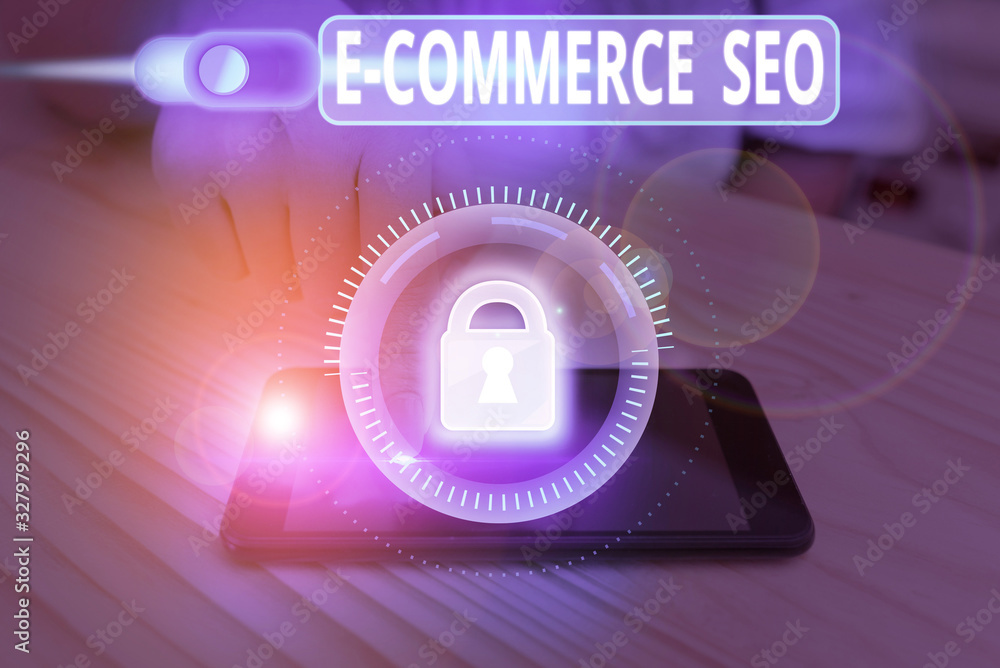Poster handwriting text e commerce seo. conceptual photo making your online store more visible in the searc