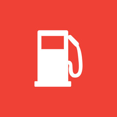 Gas Station Icon On Red Background. Red Flat Style Vector Illustration