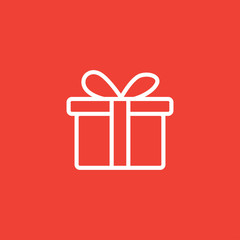 Gift Box Line Icon On Red Background. Red Flat Style Vector Illustration