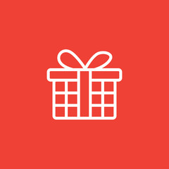 Gift Box Line Icon On Red Background. Red Flat Style Vector Illustration