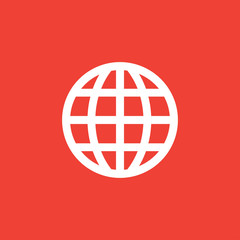 Globe Icon On Red Background. Red Flat Style Vector Illustration
