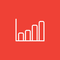 Growing Graph Line Icon On Red Background. Red Flat Style Vector Illustration