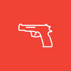 Gun Line Icon On Red Background. Red Flat Style Vector Illustration