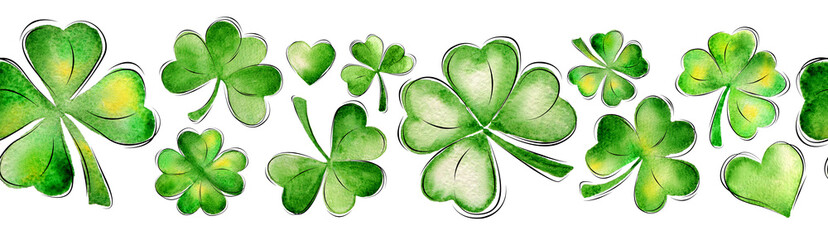 Fototapeta Seamless pattern with clover leaves on white. St. Patrick day background. obraz