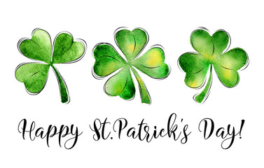 St. Patrick's Day greeting card with lettering. Holiday sign and clover