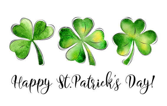 St. Patrick's Day greeting card with lettering. Holiday sign and clover