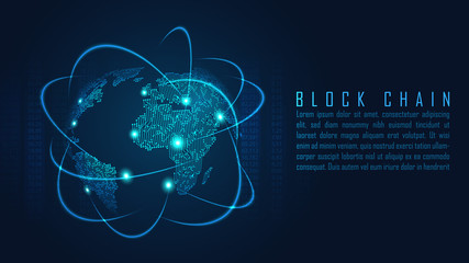 Blockchain technology with global connection concept