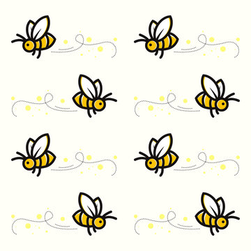 Cute bee cartoon pattern background