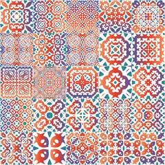 Colored antique patterns in ceramic ethnic tiles.