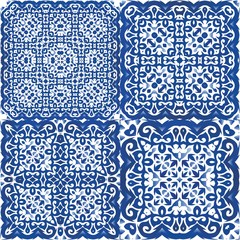 Colored antique patterns in ceramic ethnic tiles.