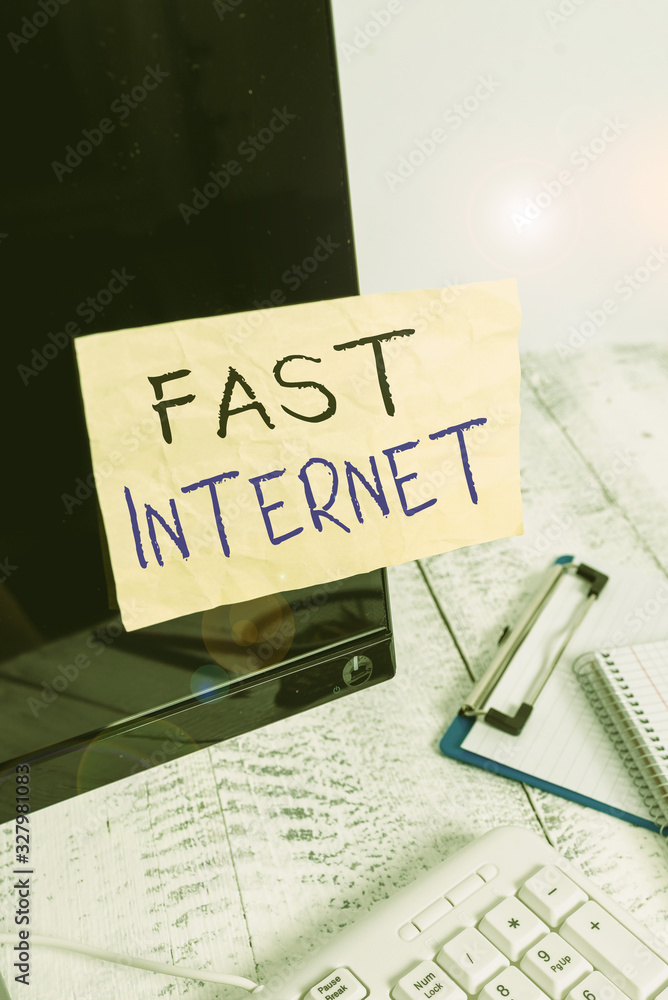 Aufkleber conceptual hand writing showing fast internet. concept meaning term used for internet service that i