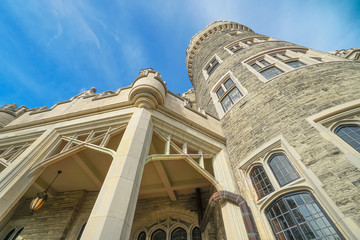 Obraz premium Historic castle of Casa Loma, Gothic Revival style mansion, garden, and upscale gourmet restaurant in midtown Toronto
