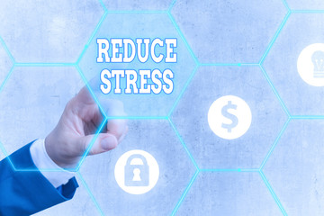 Word writing text Reduce Stress. Business photo showcasing to relieve the tension and engage to...