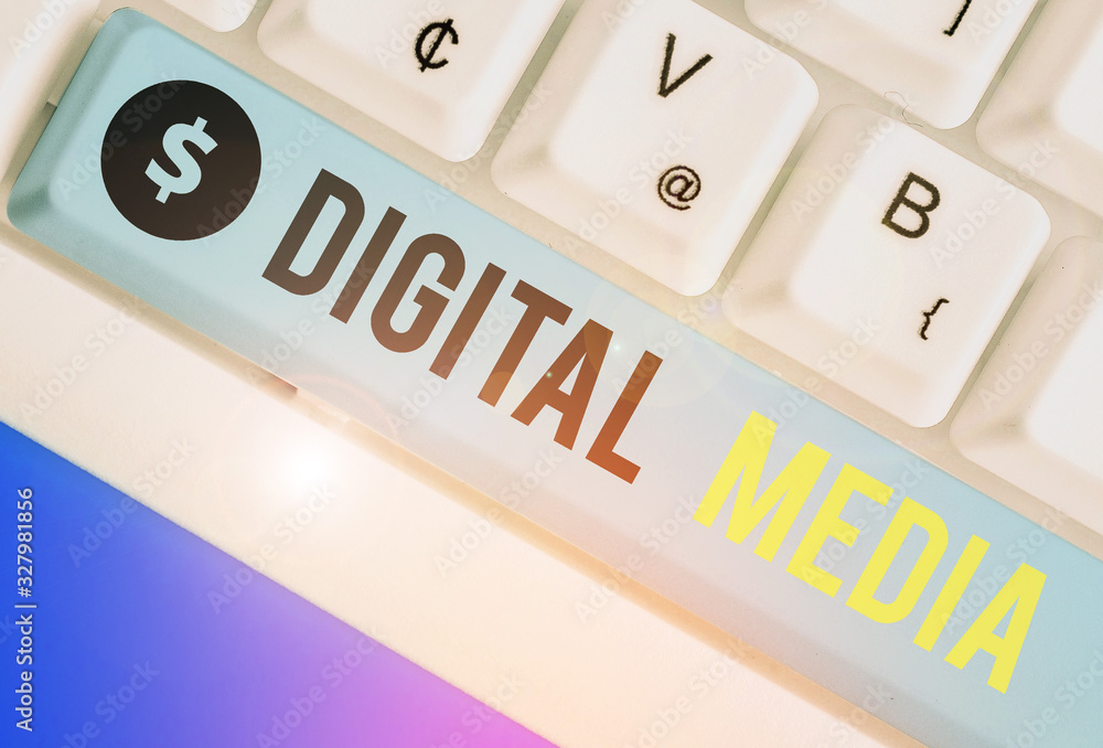 Poster conceptual hand writing showing digital media. concept meaning digitized content that can be transmi