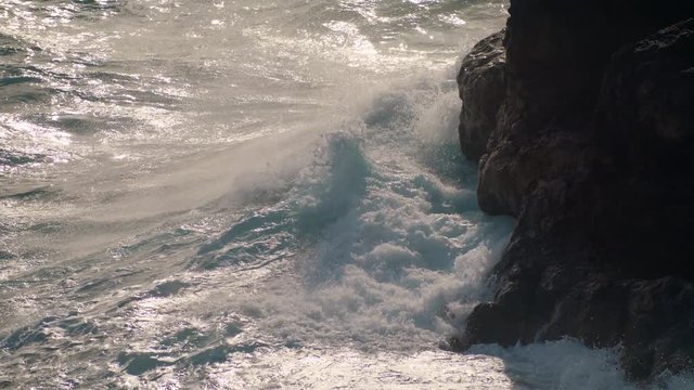 Waves of Ocean Water crash on the rocks of the Volcanic island of Tenerife
Waves Break the rocks of the shore
Clear Blue water of the Sea. Gale
Tide is playing with the Sun
shot URSA 4.6K