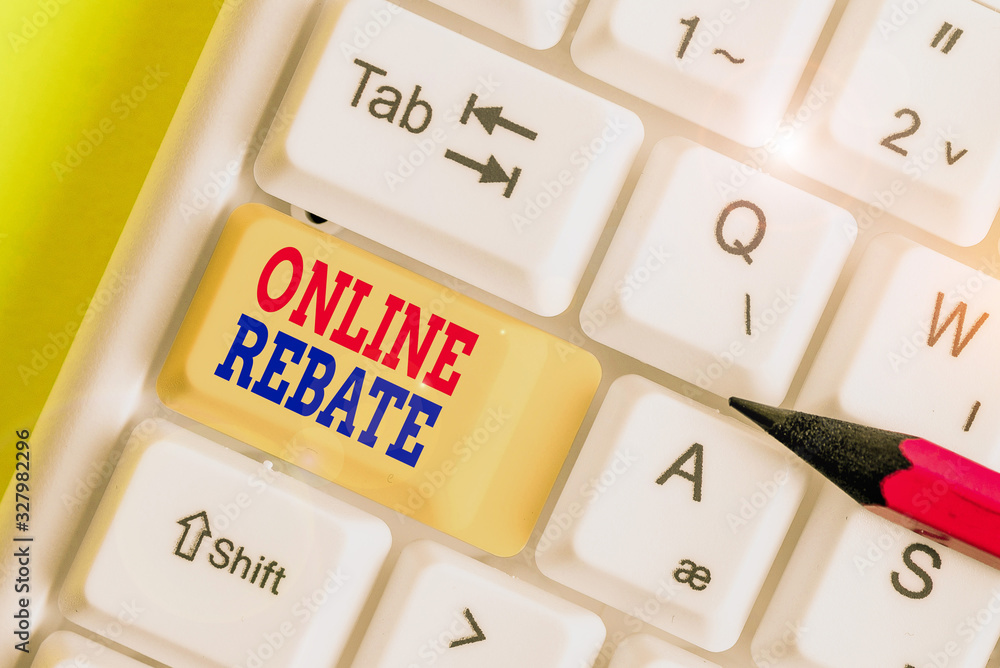 Aufkleber conceptual hand writing showing online rebate. concept meaning return of a portion of a purchase pri