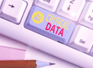 Text sign showing Critical Data. Business photo text elements of business processes and...