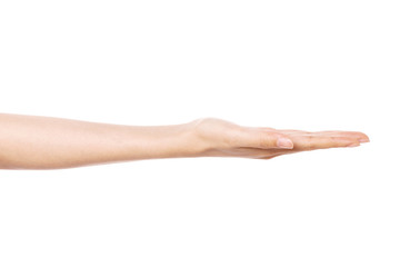 woman hand gesture (receive) isolated on white.