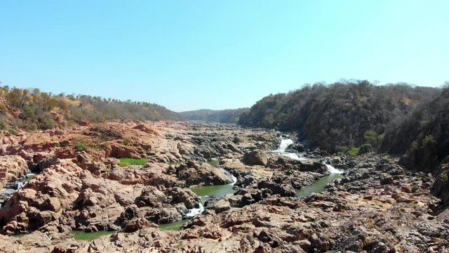 Large rocky and dry river bed, aerial view