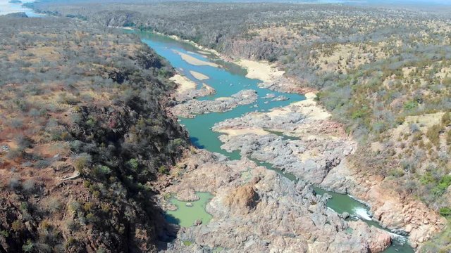 Massive river drying up in drought hit Zimbabwe, aerial view.