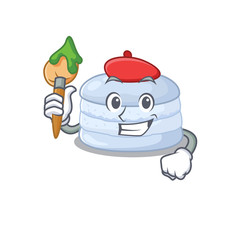 A cute picture of blueberry macaron as an Artist having a brush